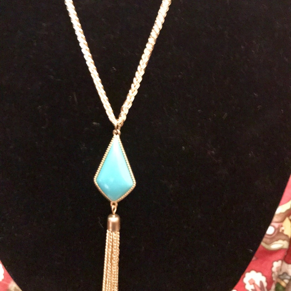 Gold and turquoise tassel necklace